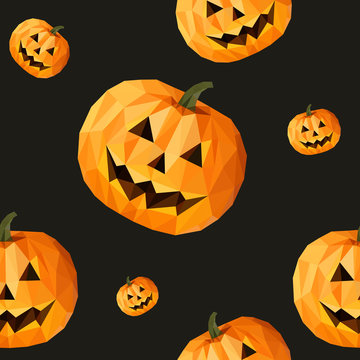 low poly polygon pattern pumpkin for Halloween seamless texture