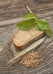 Rustic bread on a wooden background