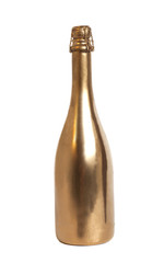 Golden champagne bottle isolated on white background