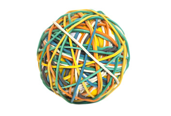 Colorful rubber band ball isolated on white background