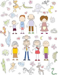 Vector children's doodle of happy family