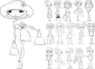Cartoon fashionable girls 