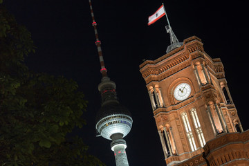 red townhall berlin germany at night