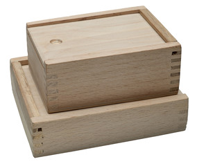 Two small raw wooden boxes for small items isolated on white background. No shadow.