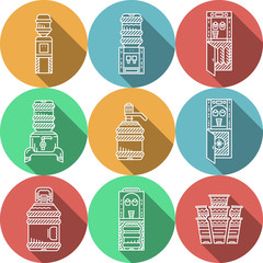 Flat round icons for water coolers