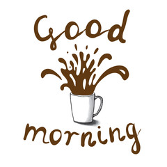 Cup sketch and coffee splashes, vector illustration