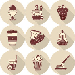 Flat round vector icons for tasty food