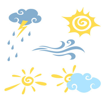 Weather. Set of simple icons of different types of weather. Vector