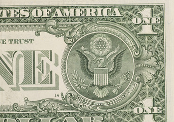 US one dollar bill closeup macro