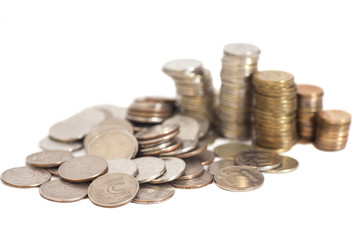 Stack of coins isolated on white