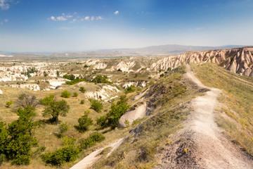 beautiful summer landscape, the valley and the mountains on blue