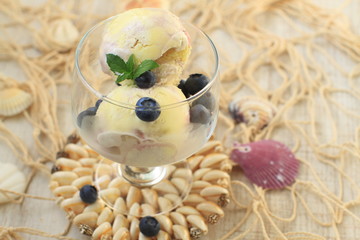 Summer vanilla  ice cream with blueberries
