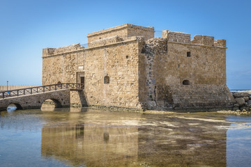 Fototapeta na wymiar Ancient Byzantine fort on the Mediterranean harbor of Paphos, Cyprus.