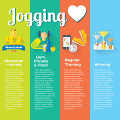 Sport winner concept flat icons of gym, healthy food, metrics.