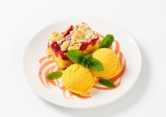 Raspberry cake with ice-cream