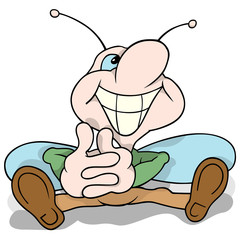 Smiling Butterfly Sitting - Cartoon Illustration, Vector