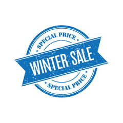 Winter sale grunge retro blue isolated stamp