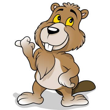 Brown Beaver - Cartoon Illustration, Vector