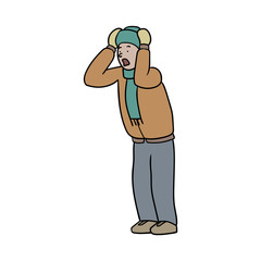 shocked man in winter clothes
