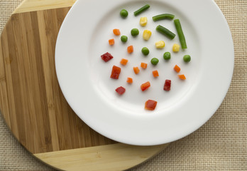Plate of very few vegetables. Dieting concept.