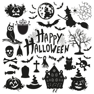 icon set for Halloween on a white background