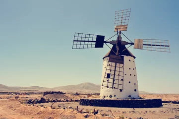 Fotobehang old windmill in Fuerteventura, Spain, filtered © nito