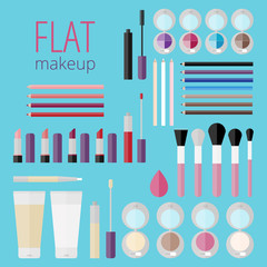Fototapeta na wymiar Flat mega set of makeup products