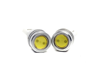 old small LED bulbs on a white background