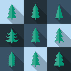 Flat icon set of Christmas trees