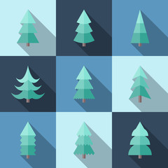Fototapeta premium Flat icon set of Christmas trees