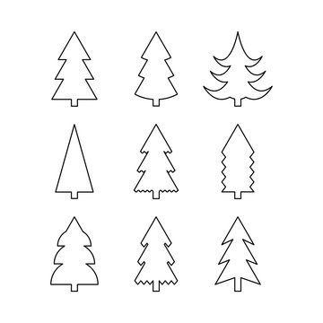 Thin line icon set of Christmas trees