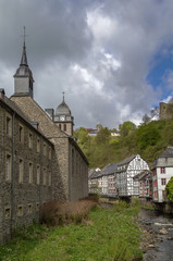 Houses along the Rur river, Monschau, Germany