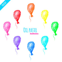 Oil pastel rainbow balloons set