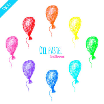 Oil pastel rainbow balloons set