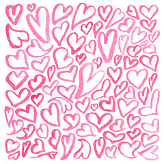 Watercolor square pattern of hearts