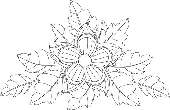 Doodle style flower in black and white. Vector floral design ele