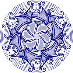 Round asymmetrical decorative element - lace mandala in zentangl