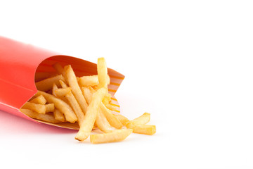 French fries chips on isolated white background.