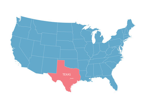 vector map of United States with indication of Texas