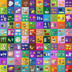 Flat Icons Set: Vector Illustration, Graphic Design. Collection Of Colorful Icons