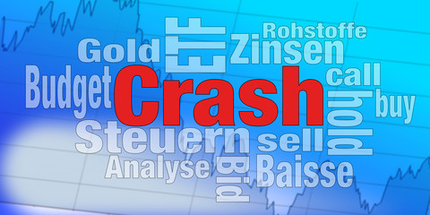 Naklejka premium CRASH auf blauem Chart im Wortmix