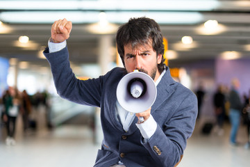 Man shouting over isolated white background