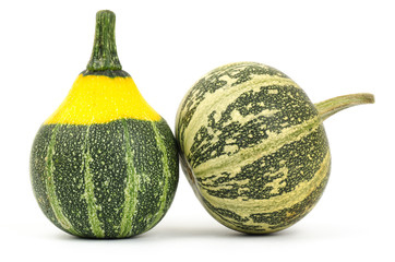 Raw pumpkins on white background