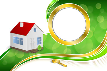 Background abstract green gold house key circle frame ribbon illustration vector