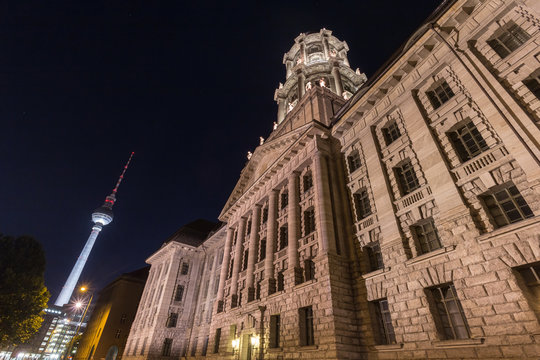 old stadthaus building in berlin germany at night