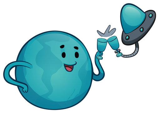 Earth And Aliens Making a Toast