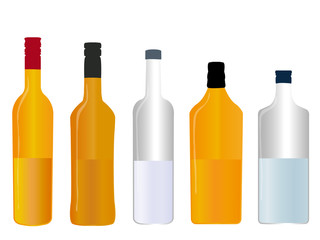 Different Kinds of Spirits Half Full Bottles