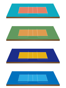 recommend clip art: Set of Volleyball Courts in Different Colours 3D Perspective