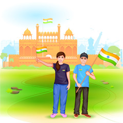 Obraz na płótnie Canvas People with Indian flag
