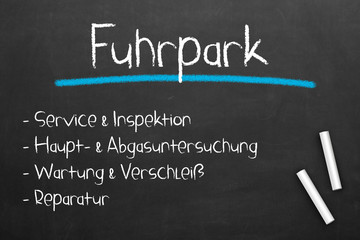 Fuhrpark Tafel mit Stichpunkten